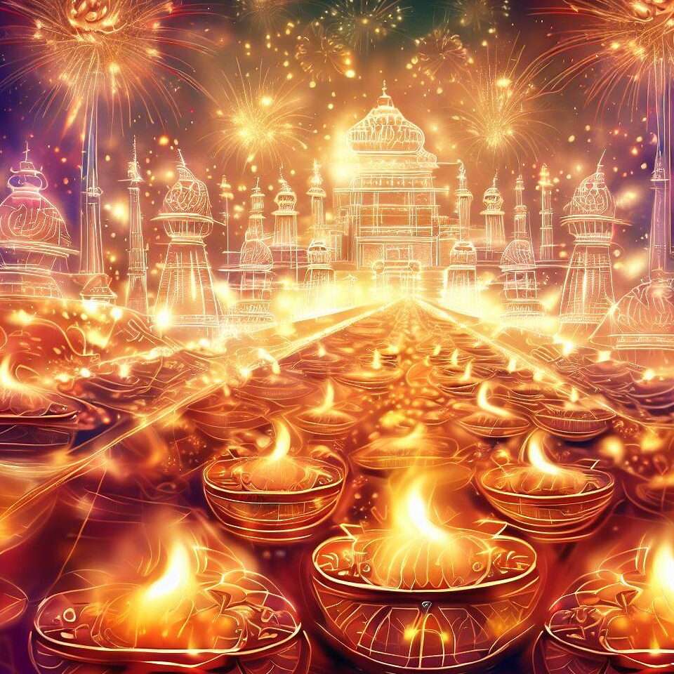 Digital illustration of Diwali, the Hindu festival of lights.
