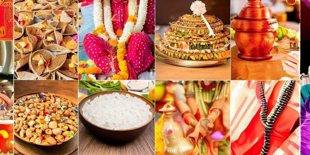 A collage showcasing diverse Hindu traditions and customs during auspicious occasions.