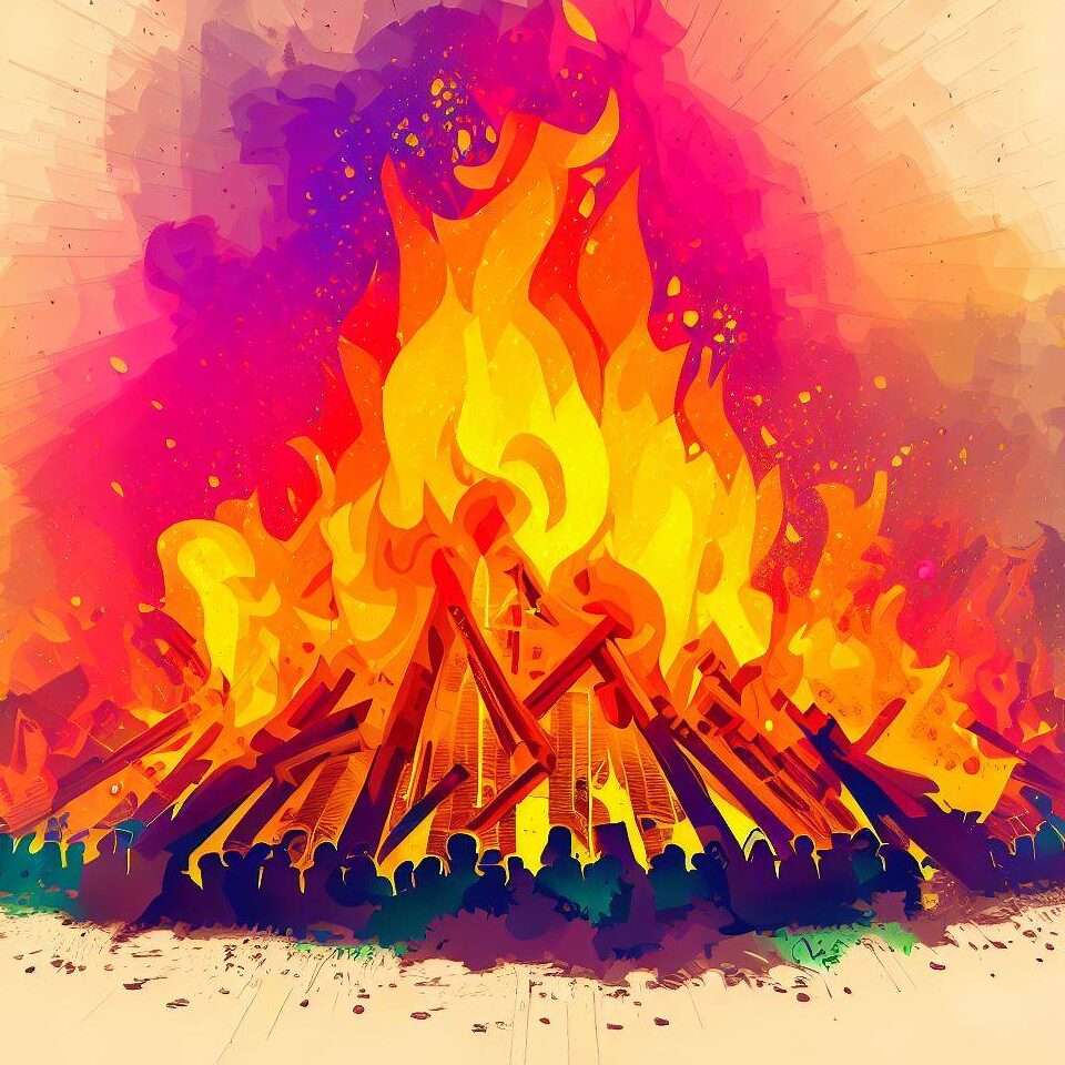 Graphic representation of the Holika Dahan bonfire during Holi.