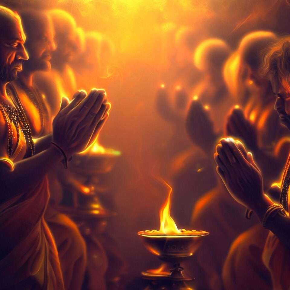 Group of devotees passionately singing the Aarti hymn