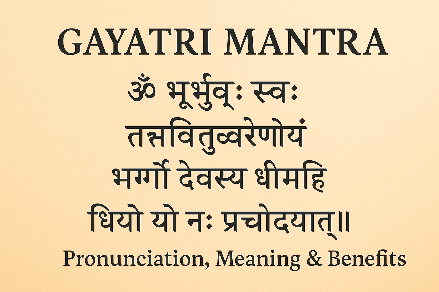 Gayatri Mantra in Sanskrit with English title and subtitle on a beige background