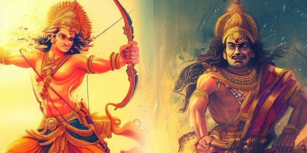 War of Ramayana and Mahabharata depicting epic battles and divine conflicts.