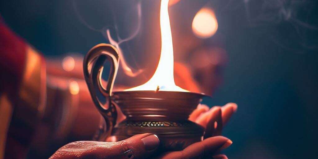 A devotee performing Aarti in Hinduism