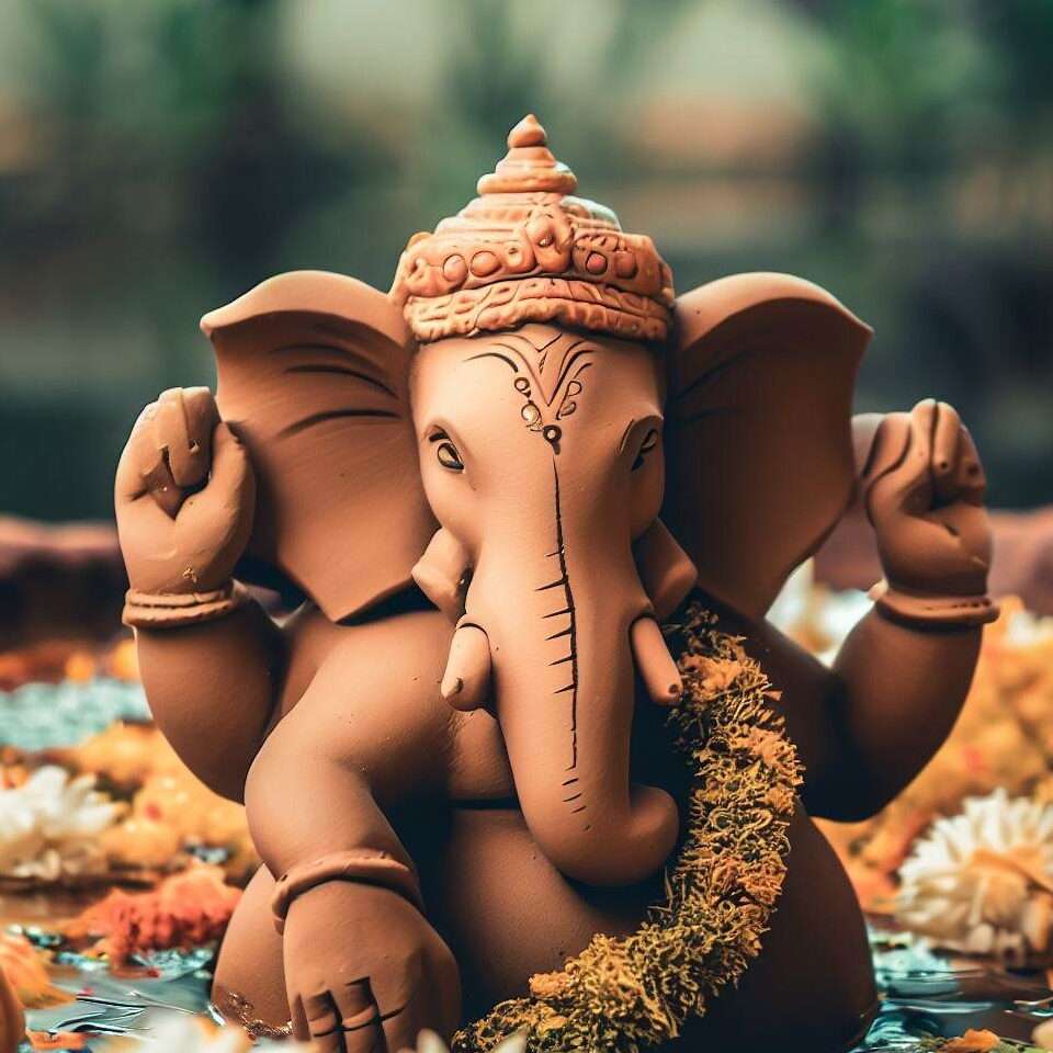 Eco-friendly Ganesh idol made of natural clay.