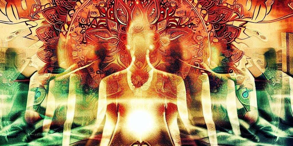 Illustration capturing various elements of the Indian Yoga Philosophy