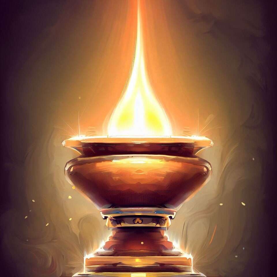 Artistic depiction of an Aarti lamp used in Hindu worship.