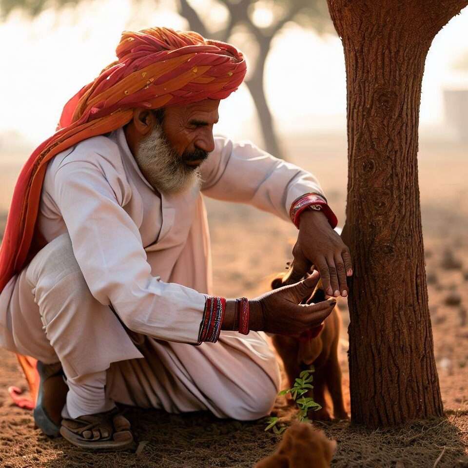 A Bishnoi community member engaged in wildlife protection.